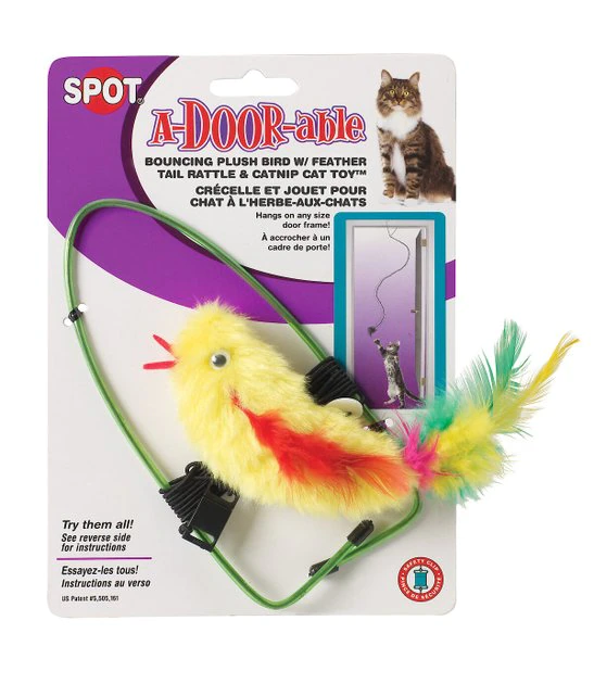 Ethical Pet A-Door-Able Bouncing Bird with Feather Tail Cat Toy with Catnip, Color Varies 4 Ethical Pet A-Door-Able Bouncing Bird with Feather Tail Cat Toy with Catnip, Color Varies - Image 2