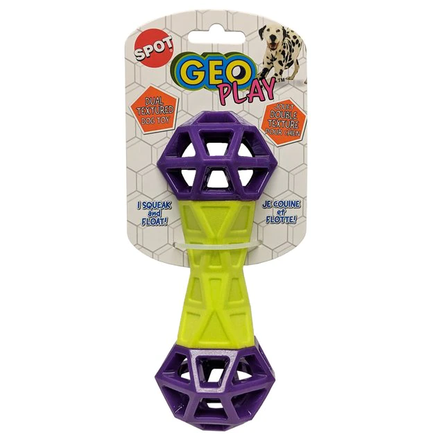 Ethical Pet Geo Play Dual Textured Dumbbell Squeaky Dog Chew Toy, Color Varies 3 Ethical Pet Geo Play Dual Textured Dumbbell Squeaky Dog Chew Toy, Color Varies