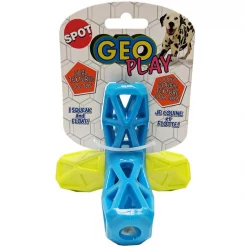 Ethical Pet Geo Play Dual Textured Jack Squeaky Dog Chew Toy, Color Varies