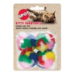 Ethical Pet Kitty Yarn Puffs Small Balls Cat Toy with Catnip, Color Varies, 1.5-in, 4 count