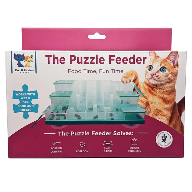 Ethical Pet Doc & Phoebe Puzzle Cat Feeder, Blue/White 4 Ethical Pet Doc & Phoebe Puzzle Cat Feeder, Blue/White - Image 2